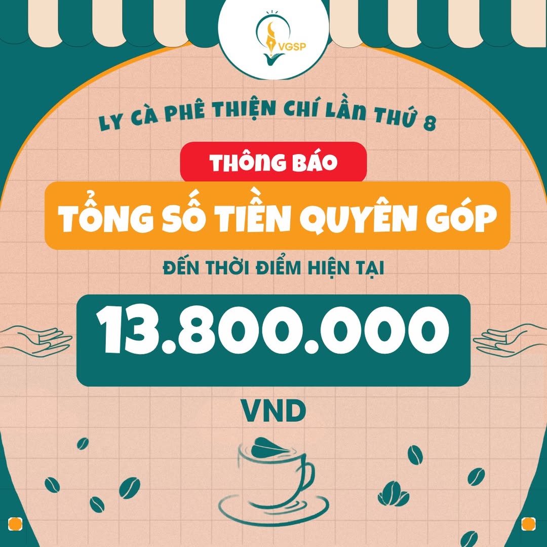 Thông báo tổng số tiền quyên góp 13.800.000 đồng